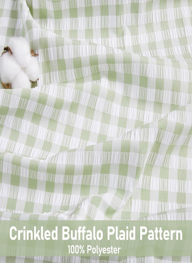 ZJDECOR Sage Green White Buffalo Plaid Tier Cafe Curtains 24 Inches Long,Gingham Crinkled Not-See-Through Sheer Kitchen Curtains,Cottage Style Window Treatment,Rod Pocket,26" Wx24 L(Pack of 2) - Image 2